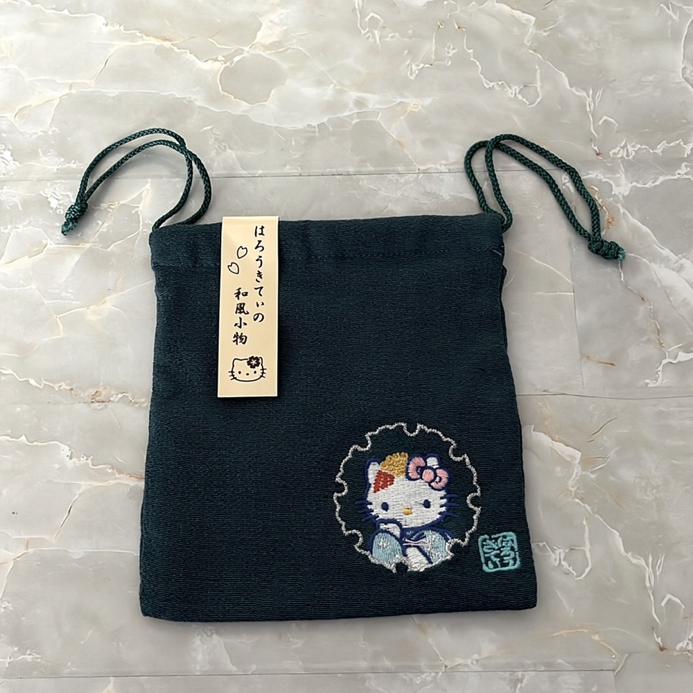 Hello kitty mini sac🌸wafu- komono/ dark green / kimono kitty design /